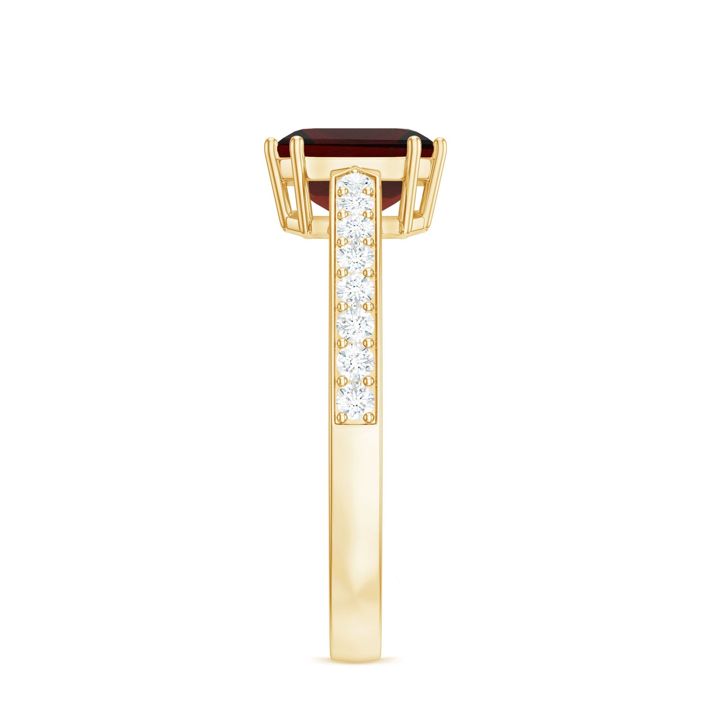 Natural Garnet 8 mm Asscher Cut Engagement Ring with Diamond