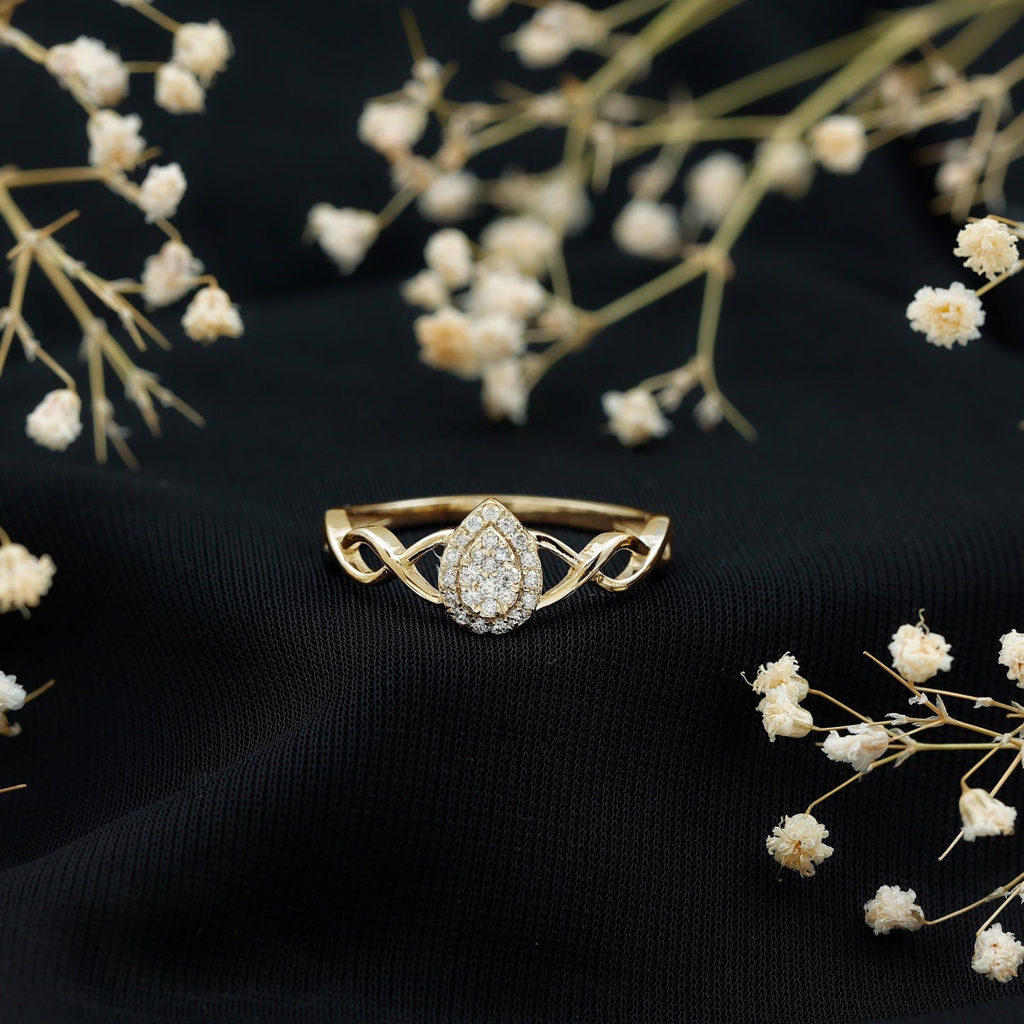 Illusion Set Round Moissanite Crossover Halo Engagement Ring