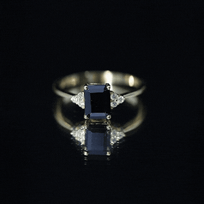 Octagon Created Black Diamond Solitaire Engagement Ring with Diamond Trio