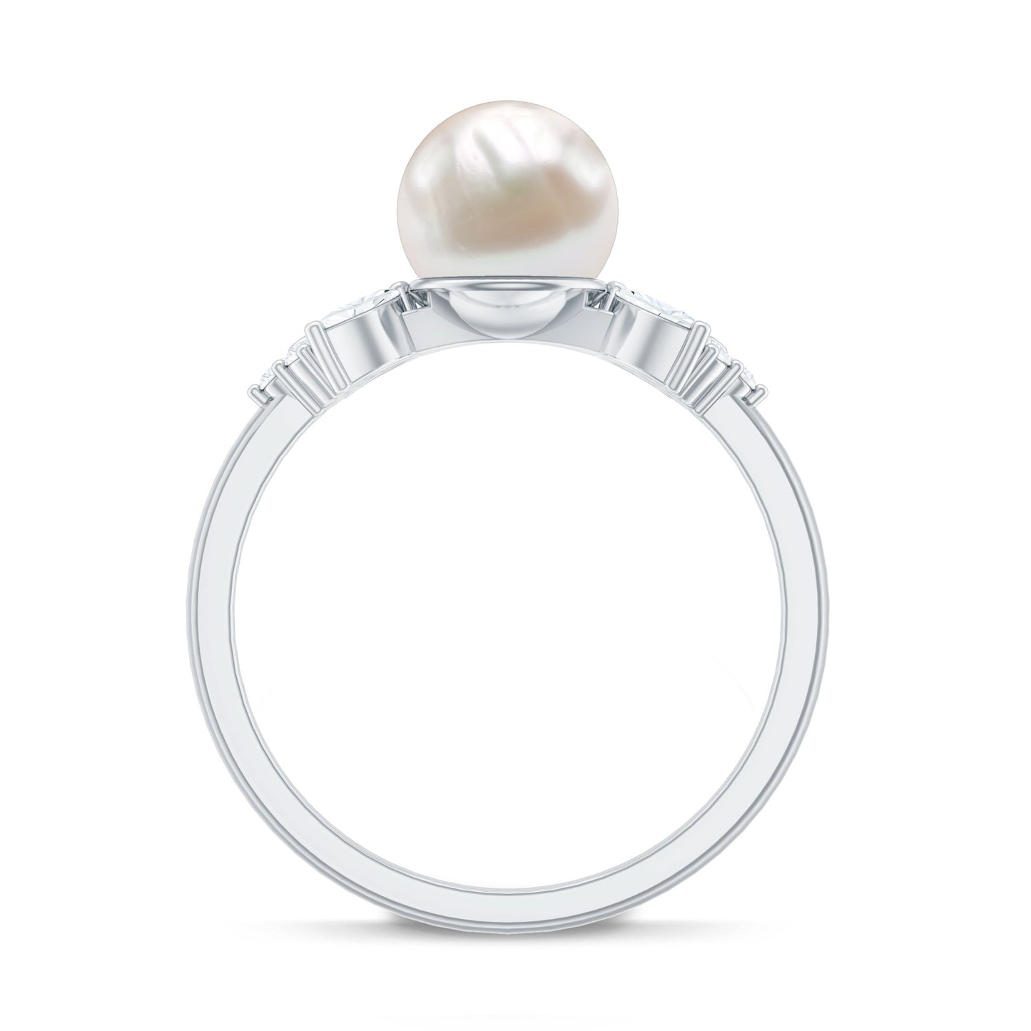 Nature Inspired Freshwater Pearl Solitaire Ring with Diamond