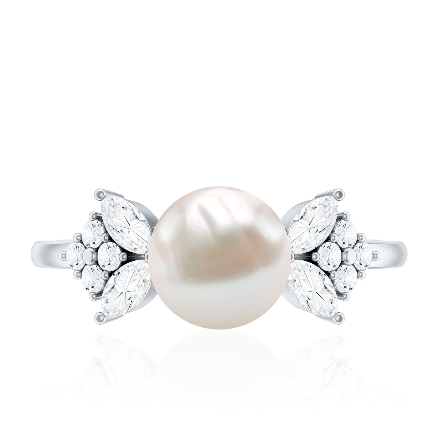 Nature Inspired Freshwater Pearl Solitaire Ring with Diamond