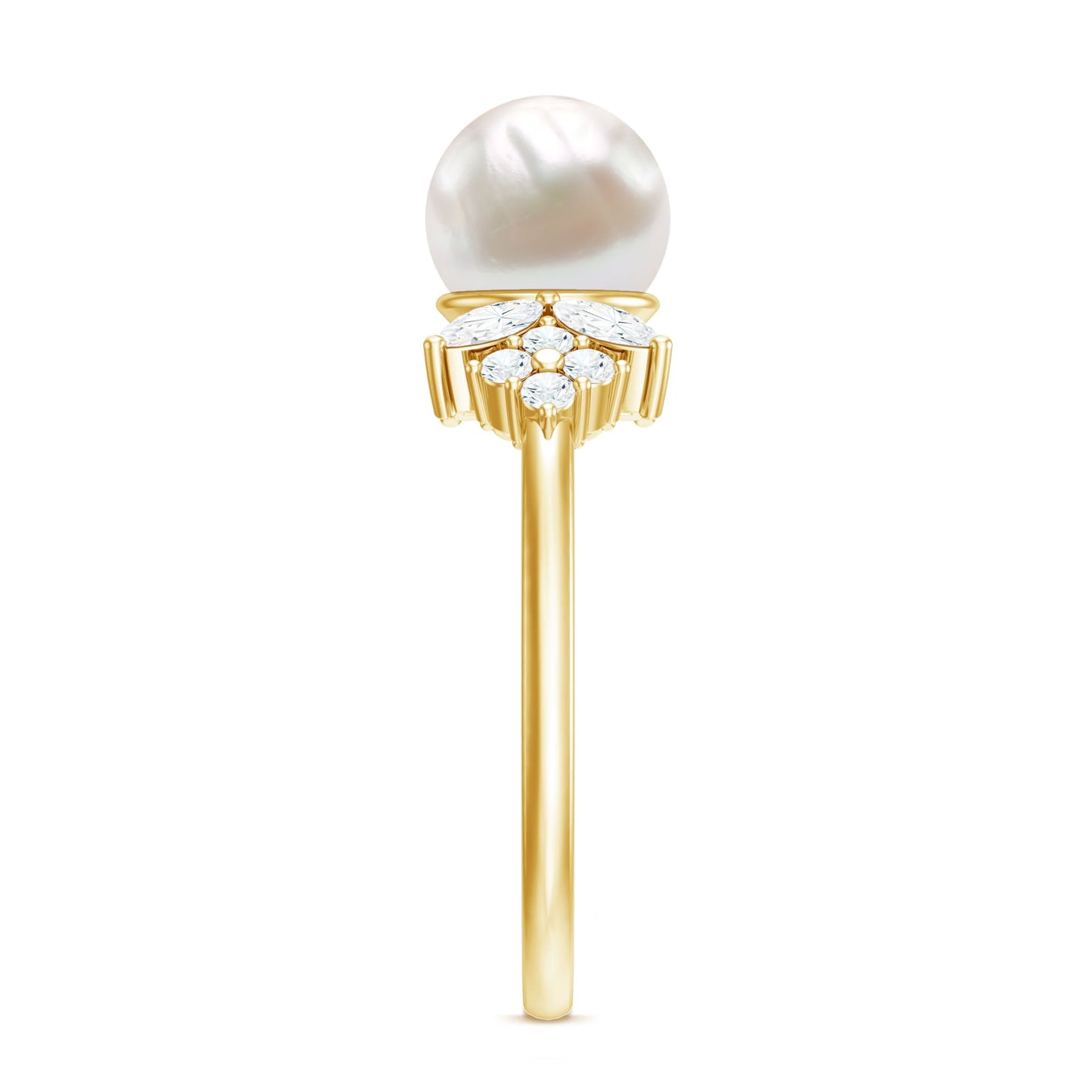Nature Inspired Freshwater Pearl Solitaire Ring with Diamond
