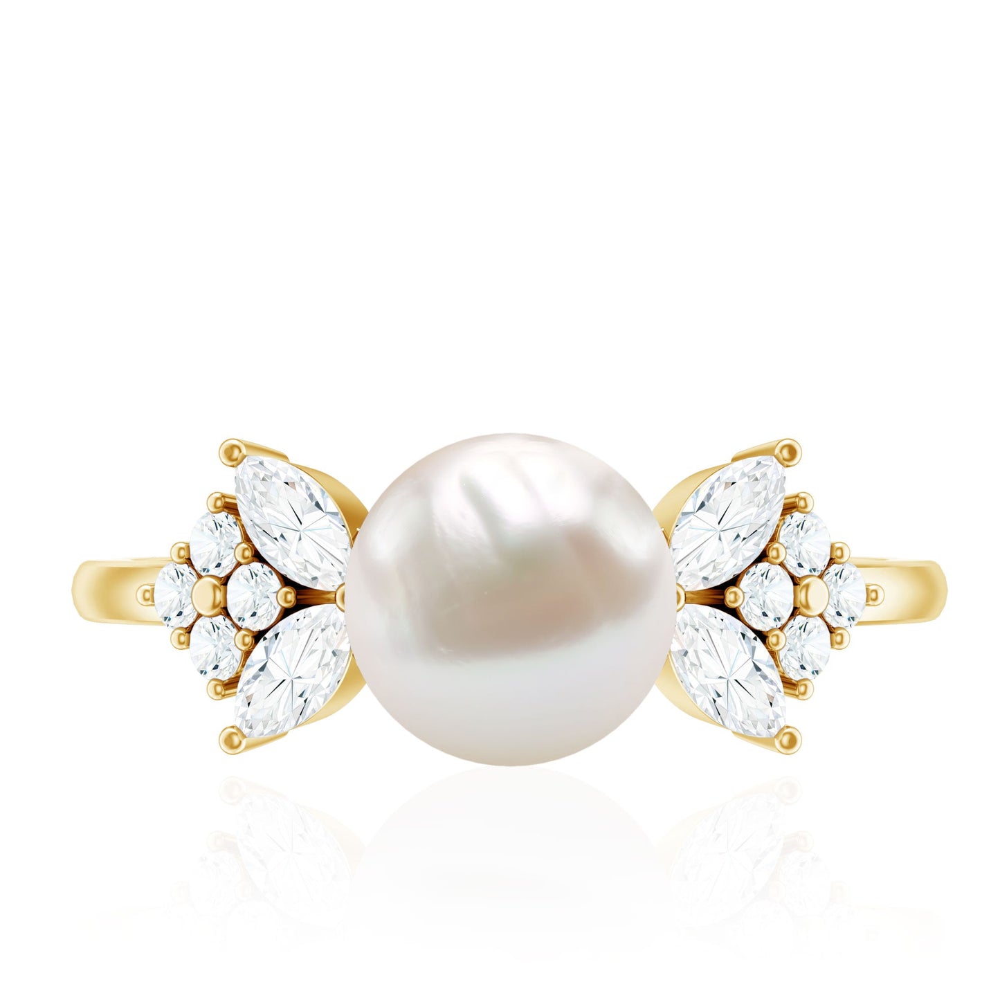 Nature Inspired Freshwater Pearl Solitaire Ring with Diamond