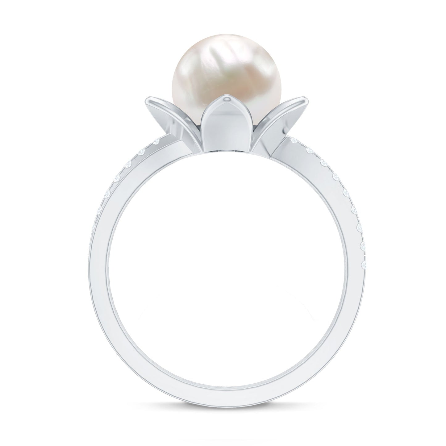 Freshwater Pearl and Diamond Flower Ring in Bypass Shank