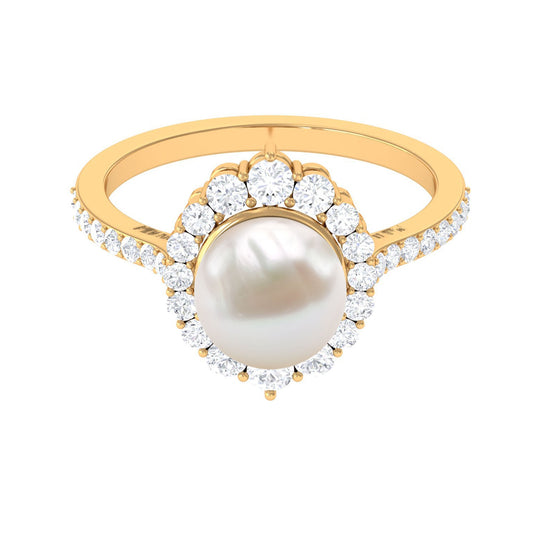 Classic Freshwater Pearl and Diamond Halo Ring