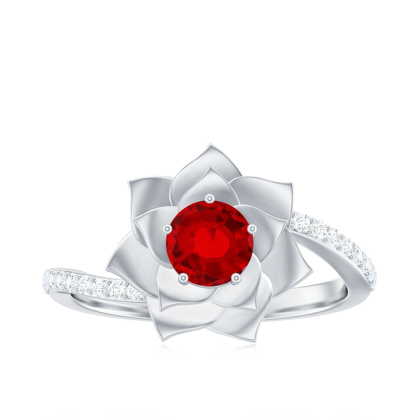 Lab Created Ruby Rose Flower Engagement Ring With Certificate