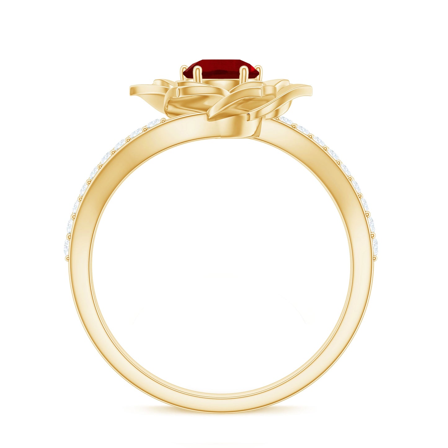 Lab Created Ruby Rose Flower Engagement Ring With Certificate