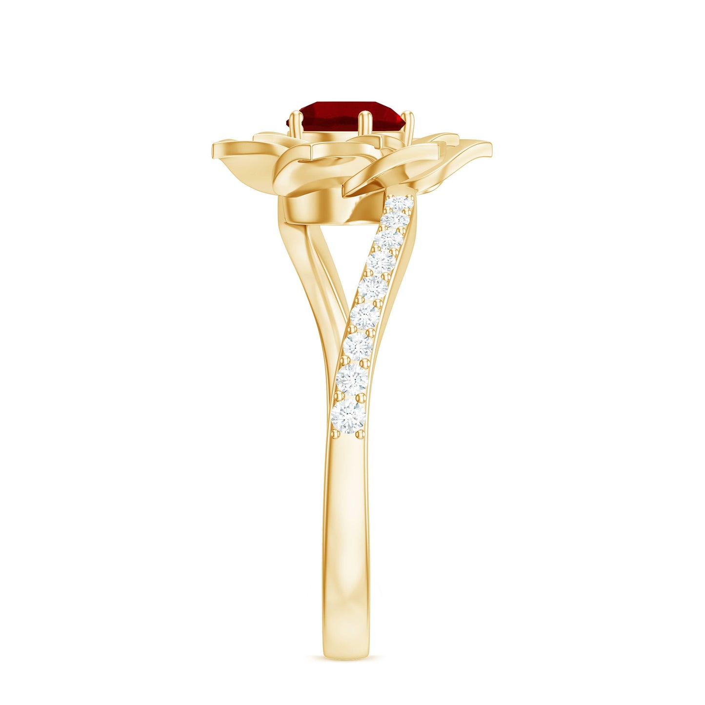 Lab Created Ruby Rose Flower Engagement Ring With Certificate
