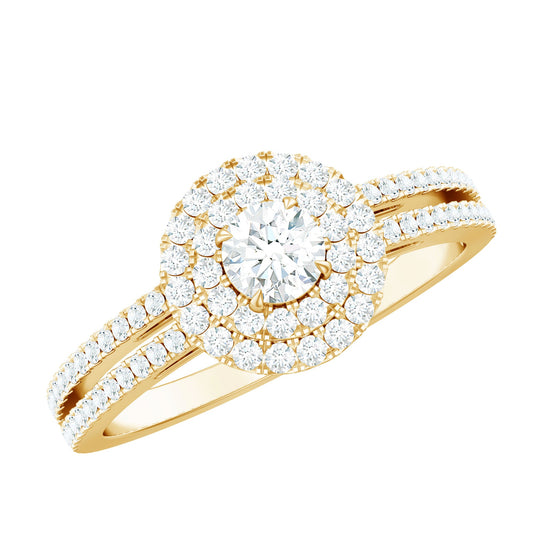 1 CT Round Cubic Zirconia Double Halo Engagement Ring