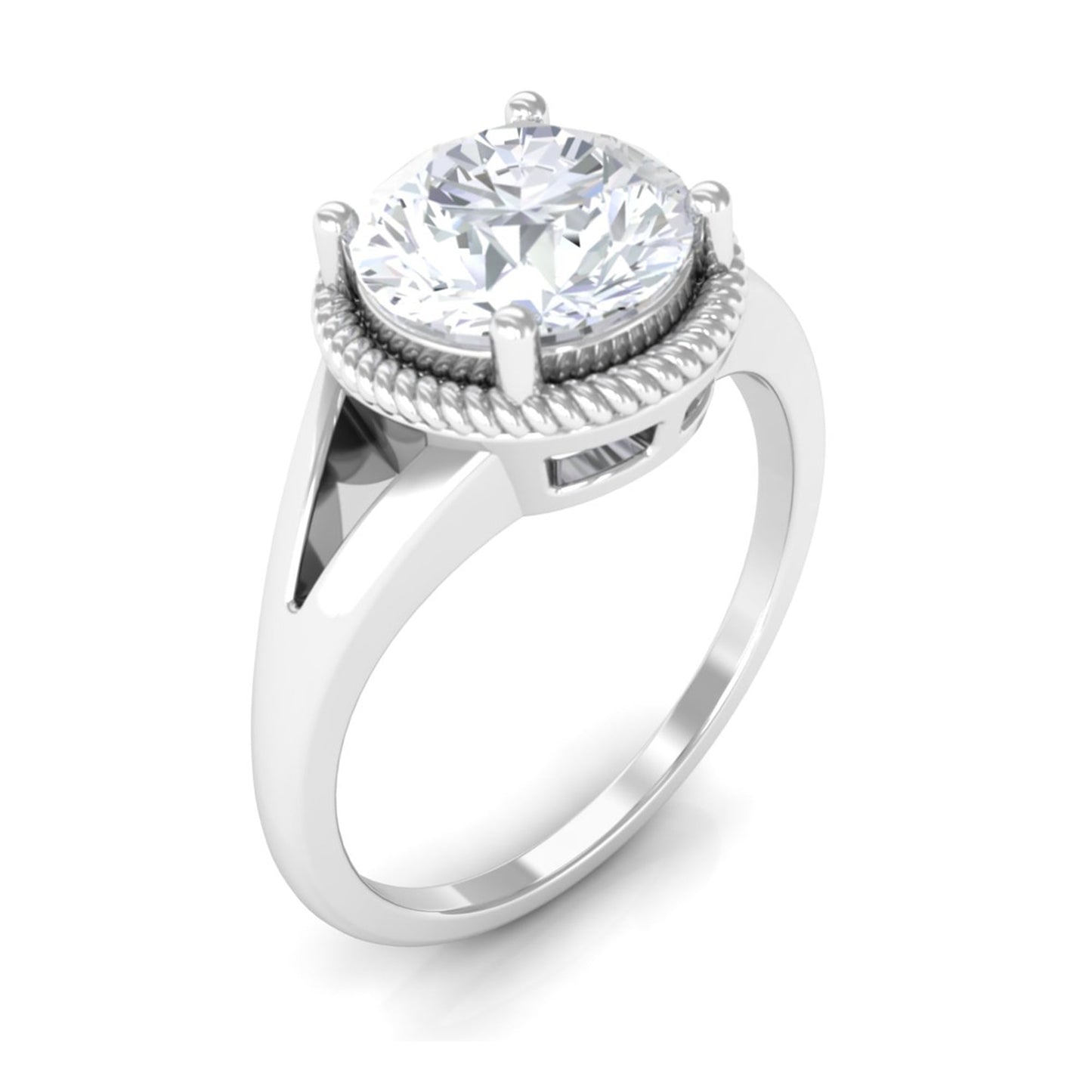 2 CT Round Cubic Zirconia Solitaire Gold Ring in Split Shank