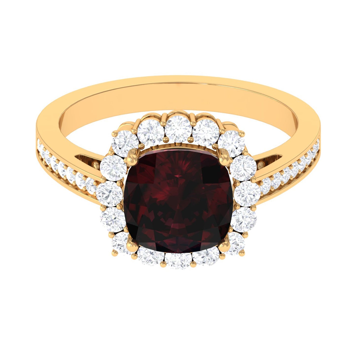 Real 8mm Garnet Cushion Cut Engagement Ring with Diamond Halo