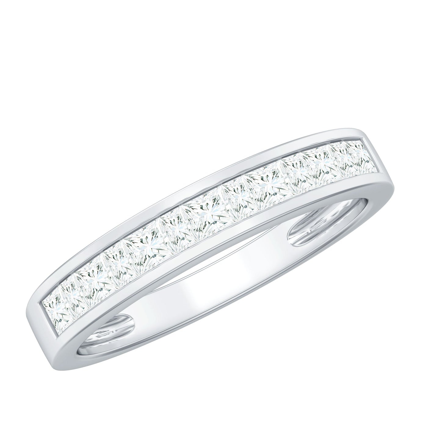 Princess Cut Moissanite Half Eternity Band in Channel Setting