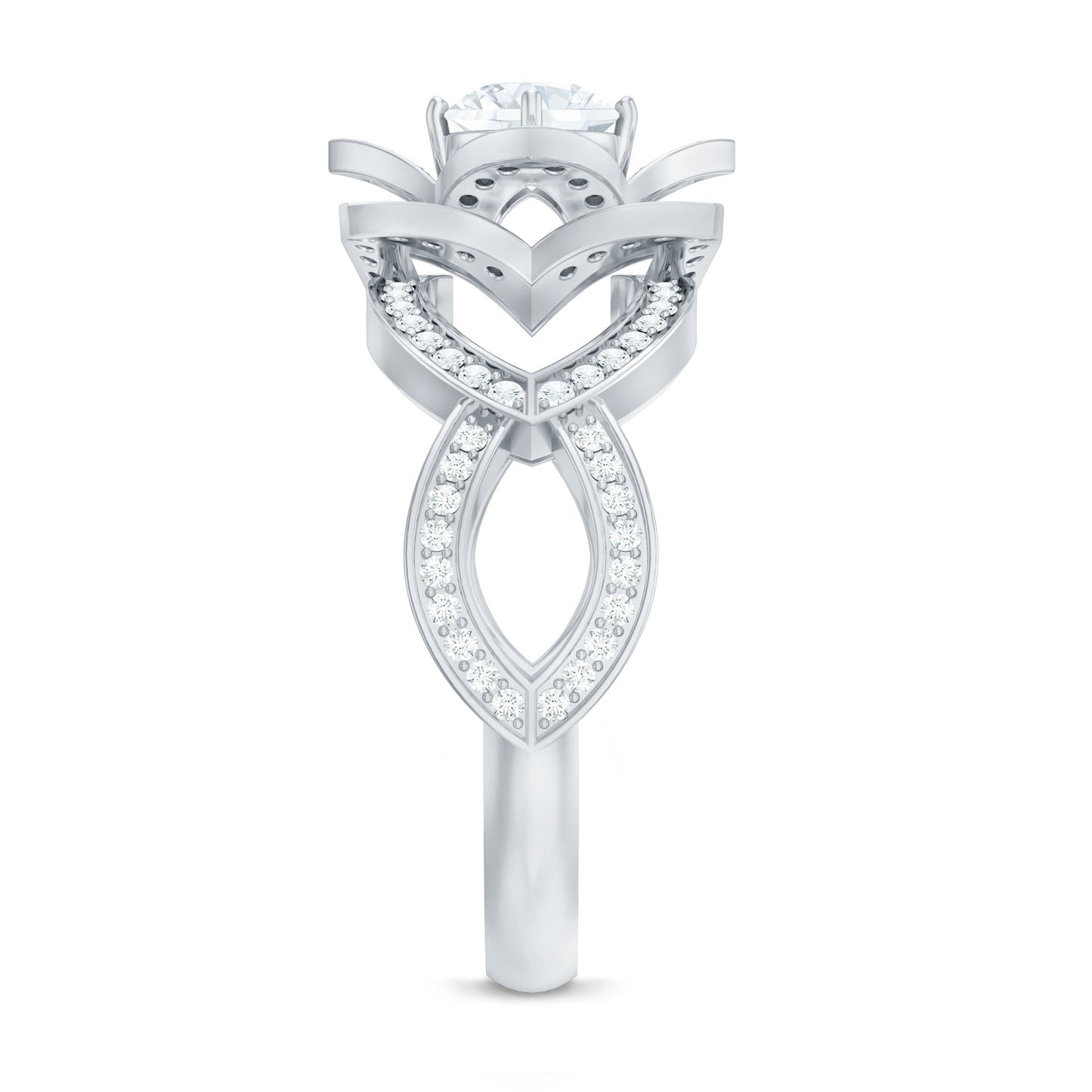 Vintage Style Zircon Floral Engagement Ring with Split Shank