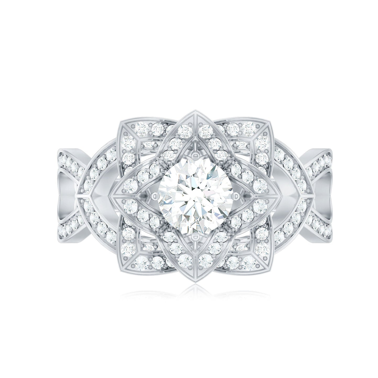 Vintage Style Zircon Floral Engagement Ring with Split Shank