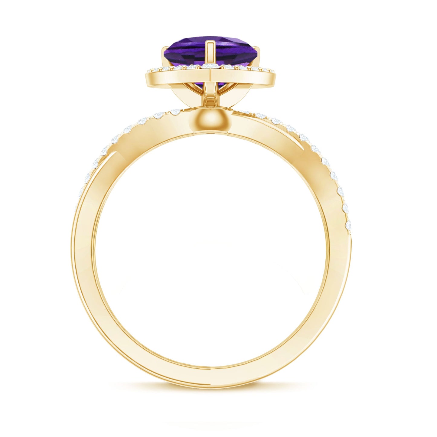 Heart Shape Amethyst Crossover Engagement Ring with Diamond
