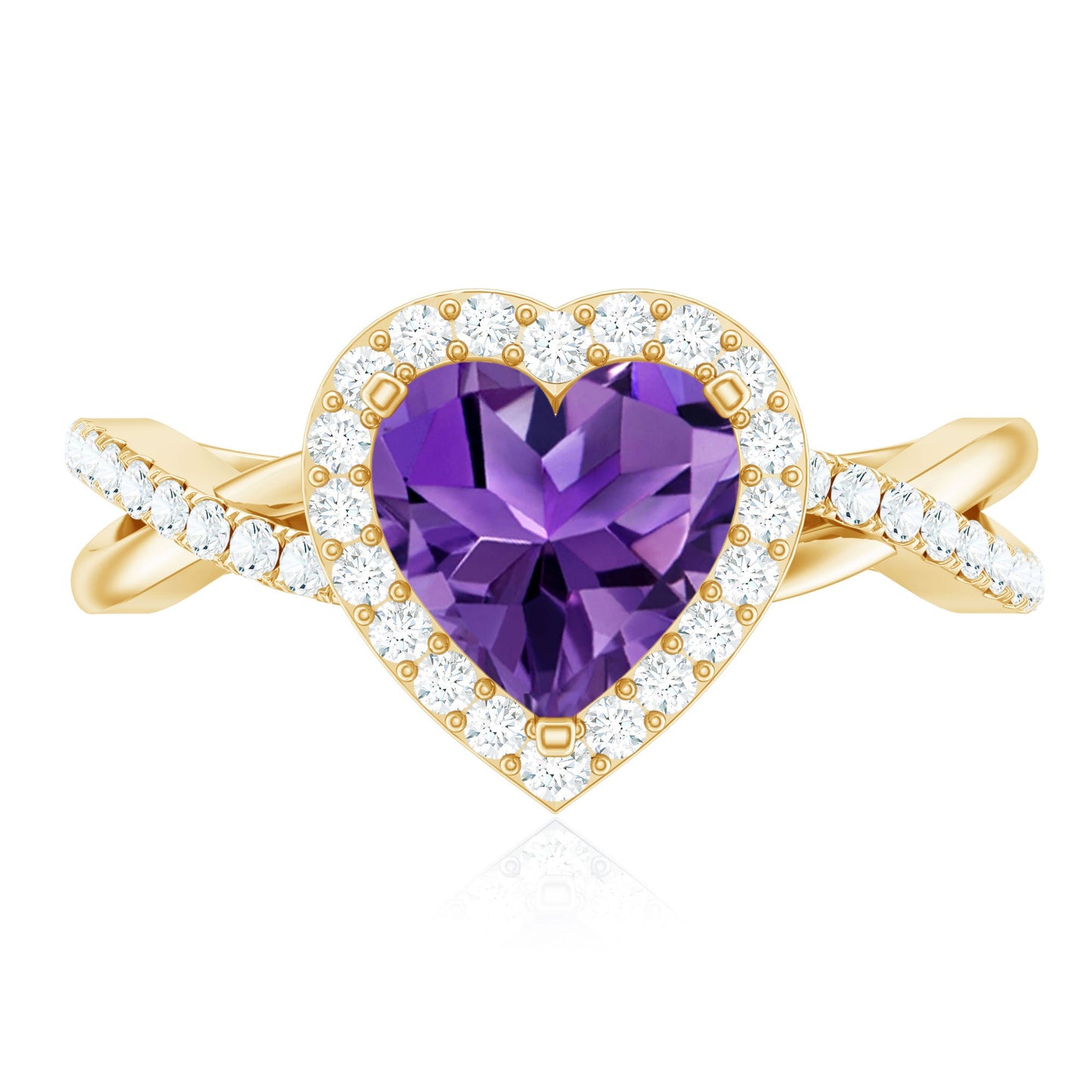 Heart Shape Amethyst Crossover Engagement Ring with Diamond