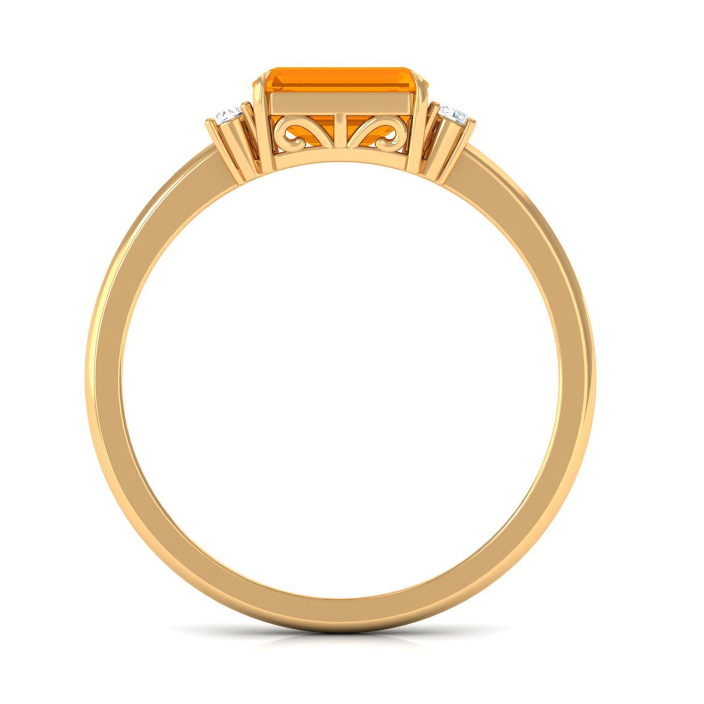 2 CT Octagon Cut Fire Opal East West Engagement Ring with Diamond