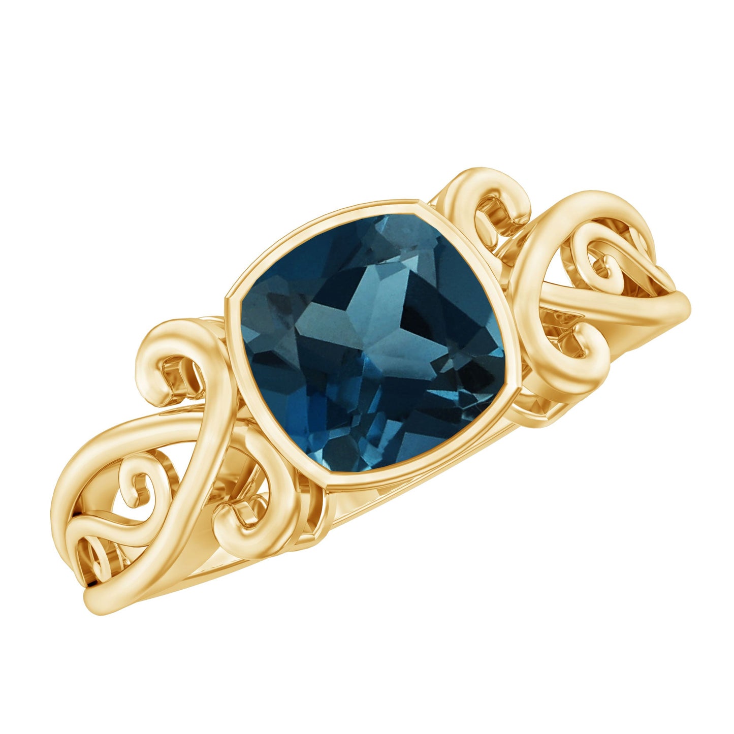 8mm Cushion Cut London Blue Topaz Vintage Solitaire Ring