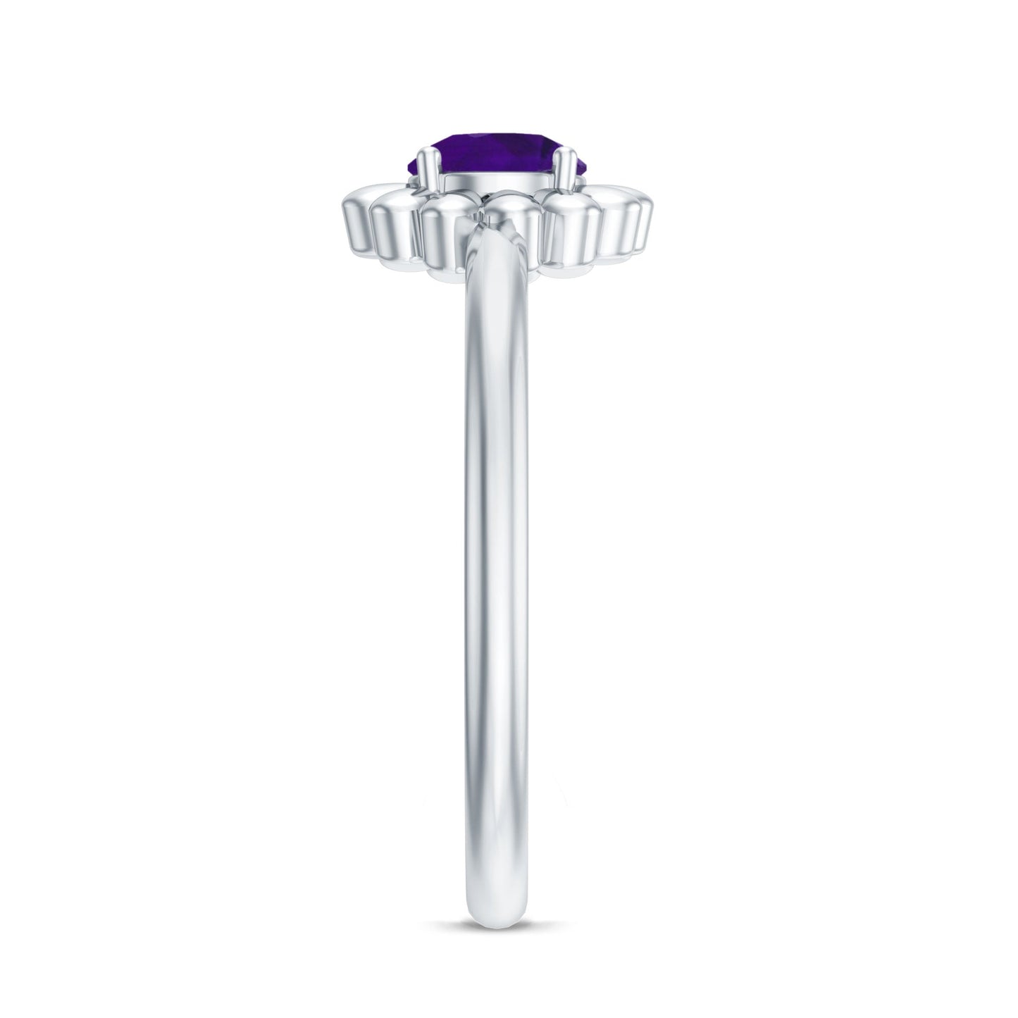 Round Cut Solitaire Amethyst Flower Ring