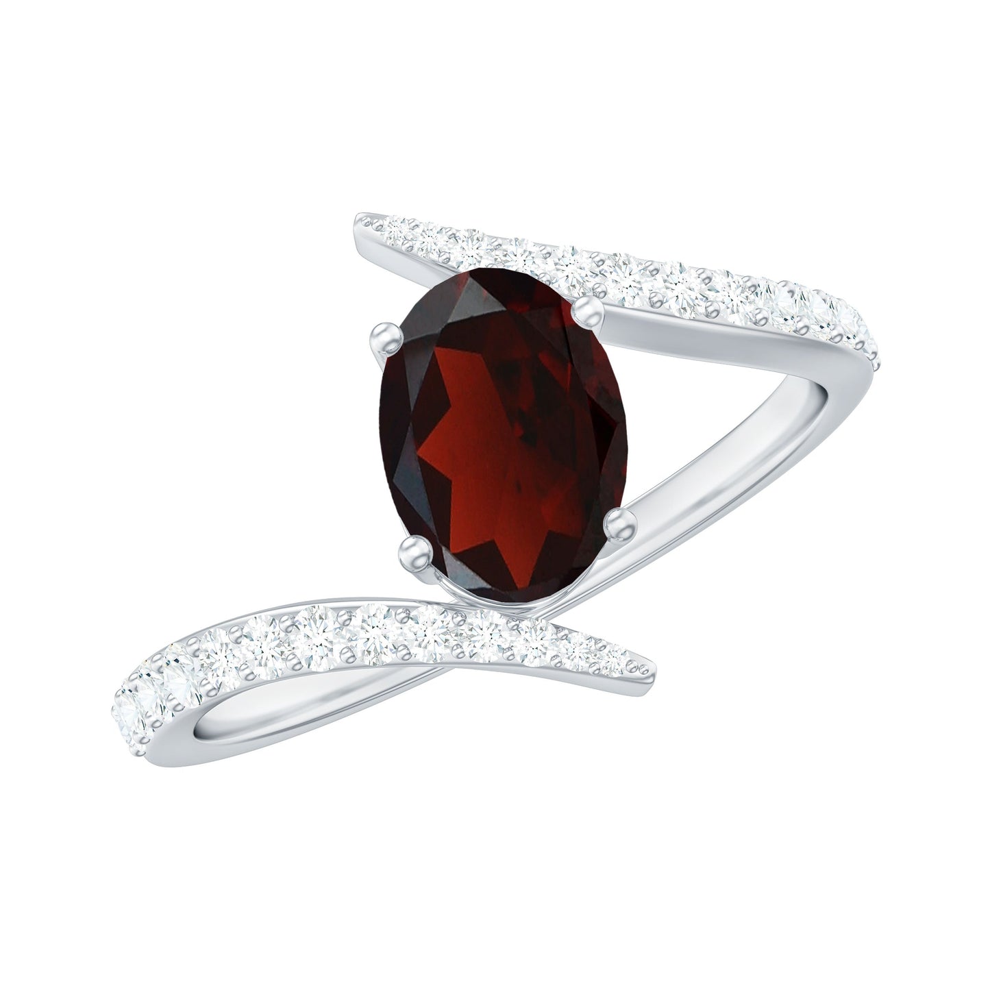 Natural 6X8mm Garnet Oval Engagement Ring with Diamond