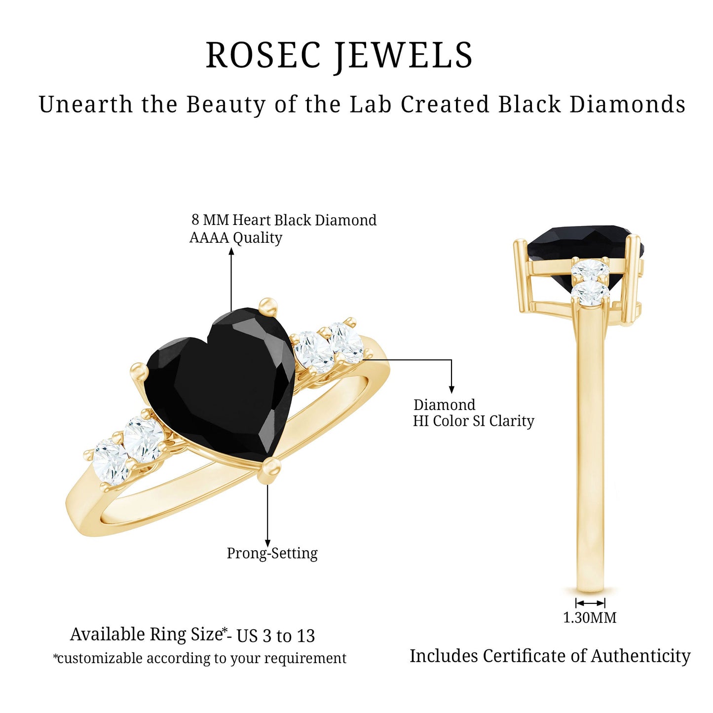 Heart Shape Created Black Diamond Solitaire Promise Ring with Diamond