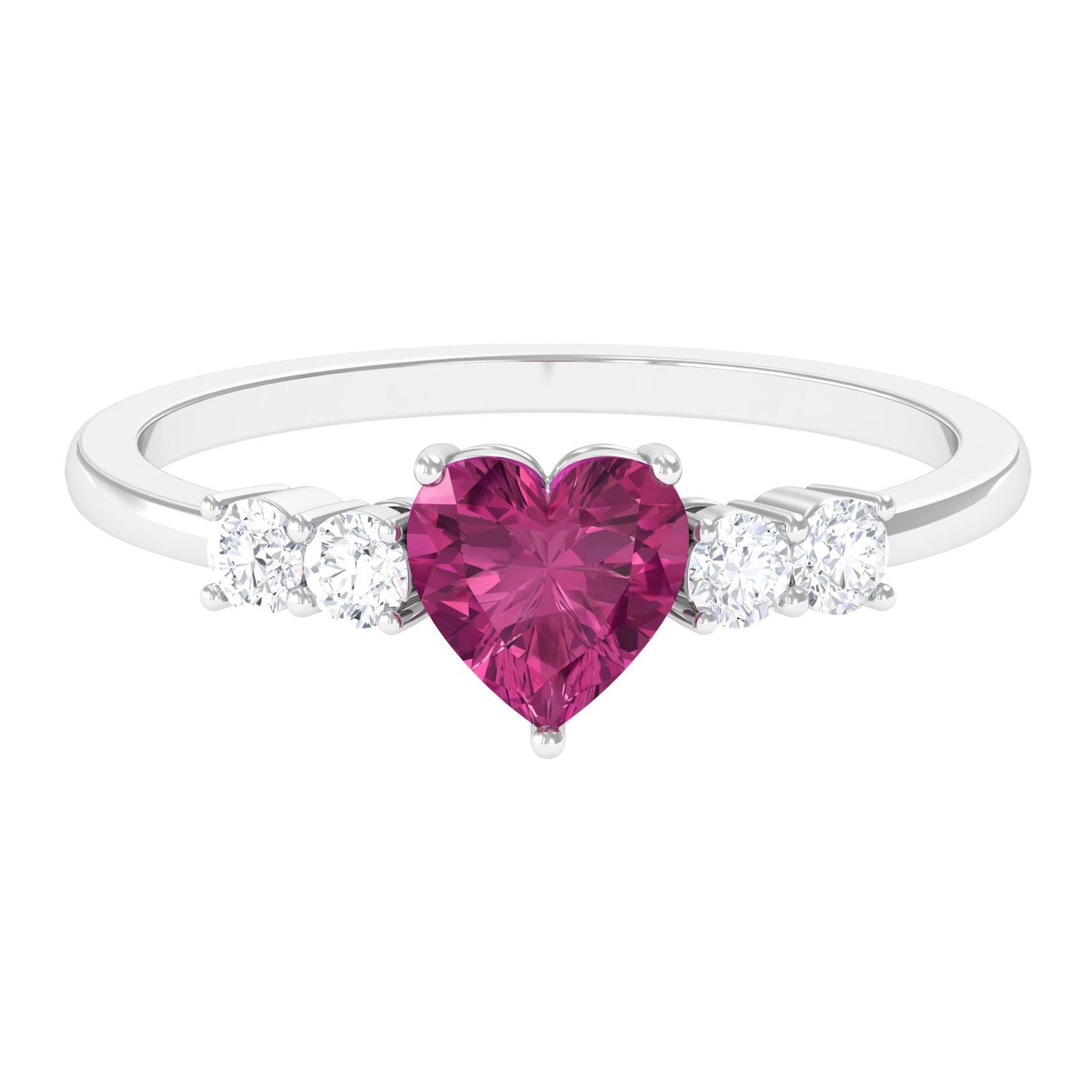 Heart Shape Pink Tourmaline Solitaire Promise Ring with Diamond