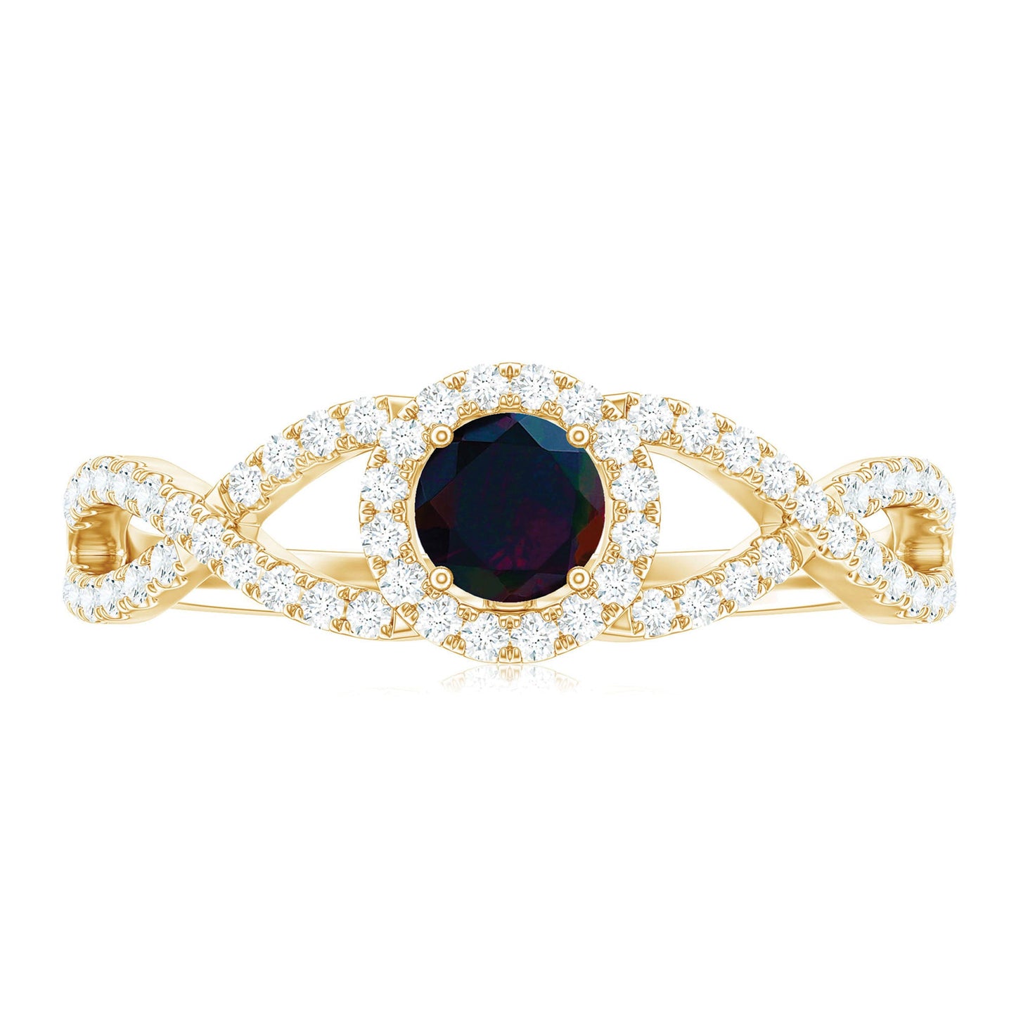 Natural Black Opal and Diamond Halo Engagement Ring