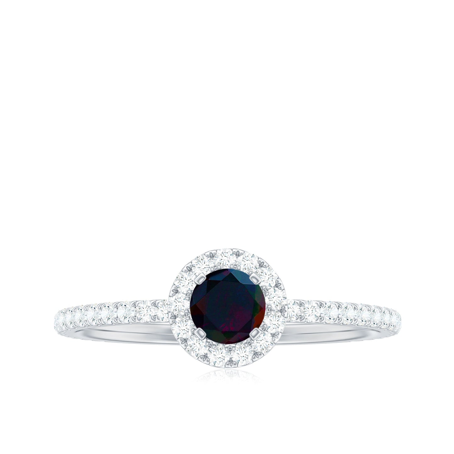 Genuine Black Opal Minimal Promise Ring with Diamond Halo