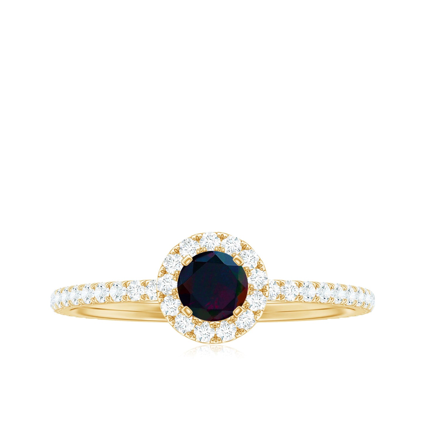 Genuine Black Opal Minimal Promise Ring with Diamond Halo