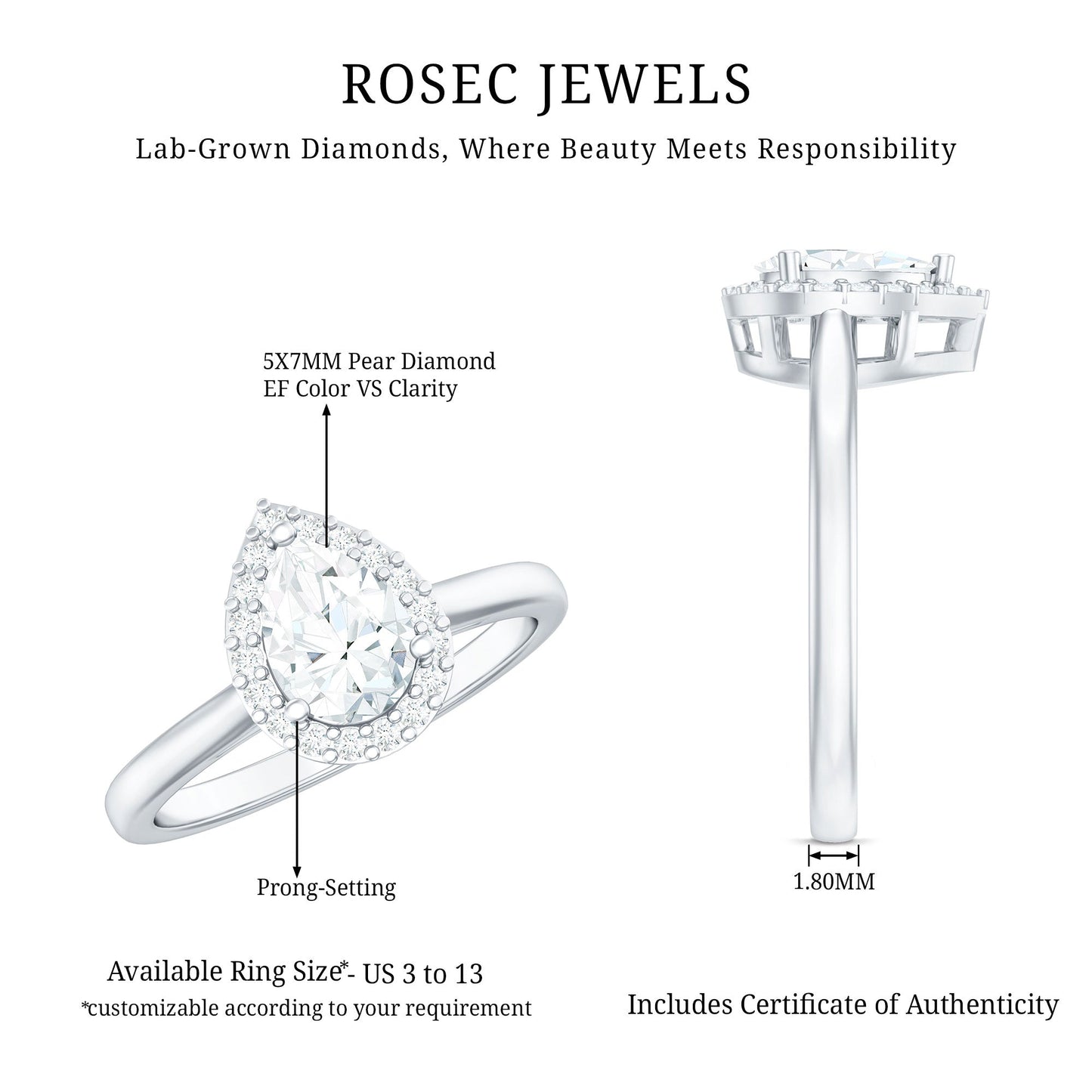 Classic Lab Grown Diamond Teardrop Engagement Ring with Halo