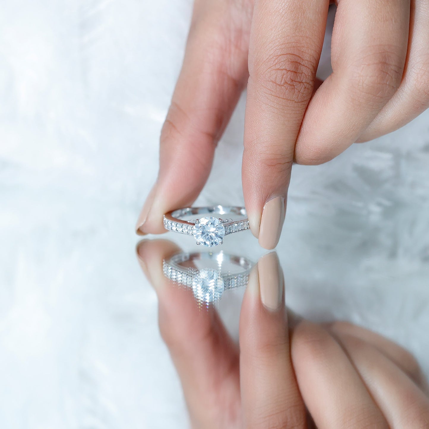 Certified 8 MM Moissanite Solitaire Engagement Ring With Side Stones