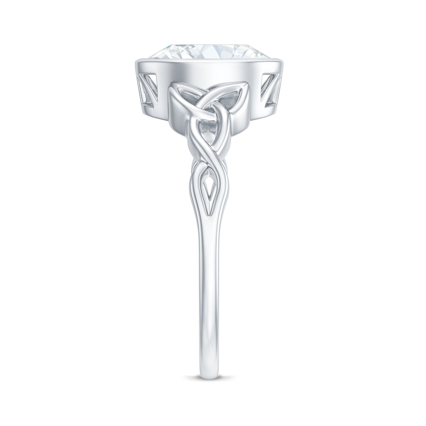Solitaire Moissanite Celtic Engagement Ring in Bezel Setting