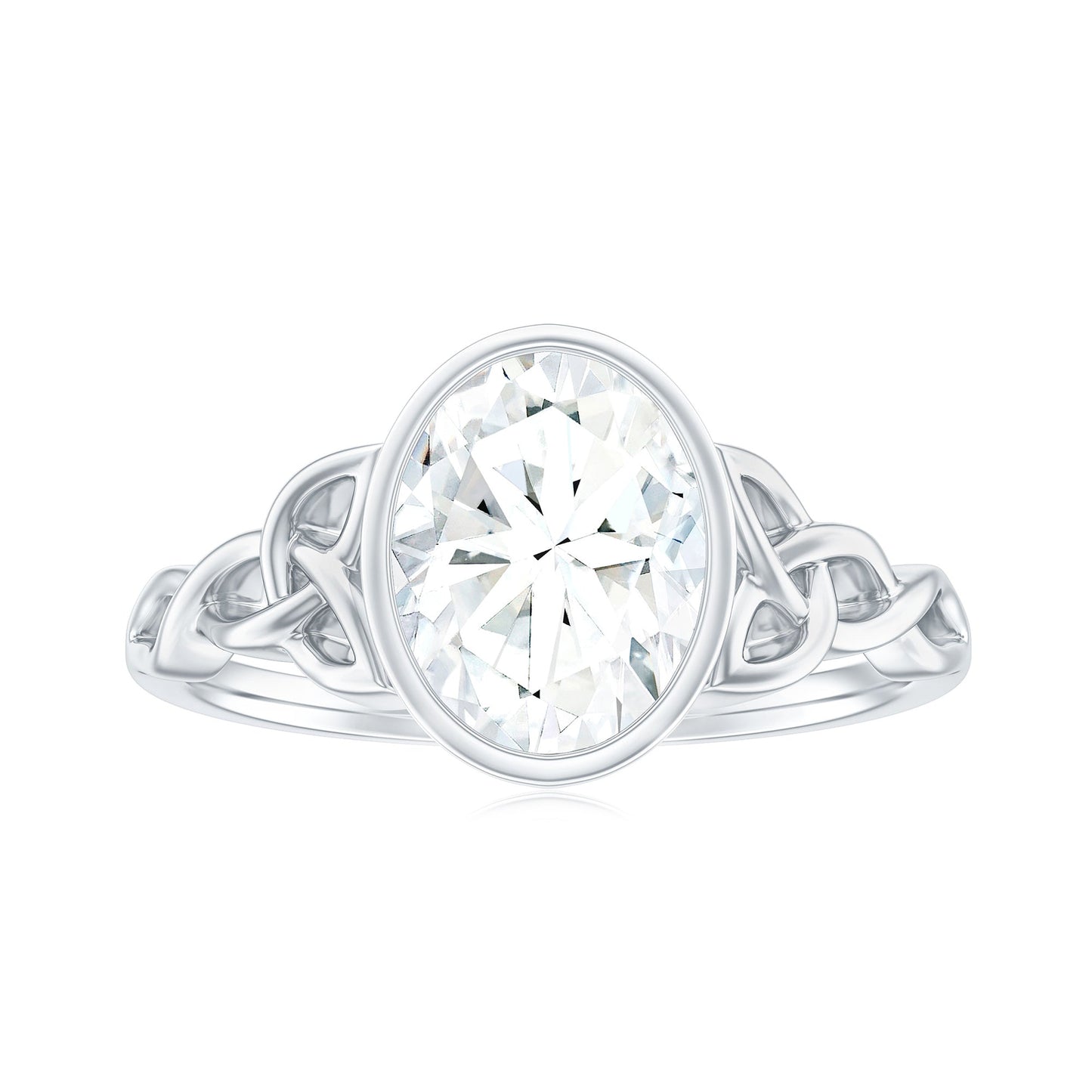 Solitaire Moissanite Celtic Engagement Ring in Bezel Setting