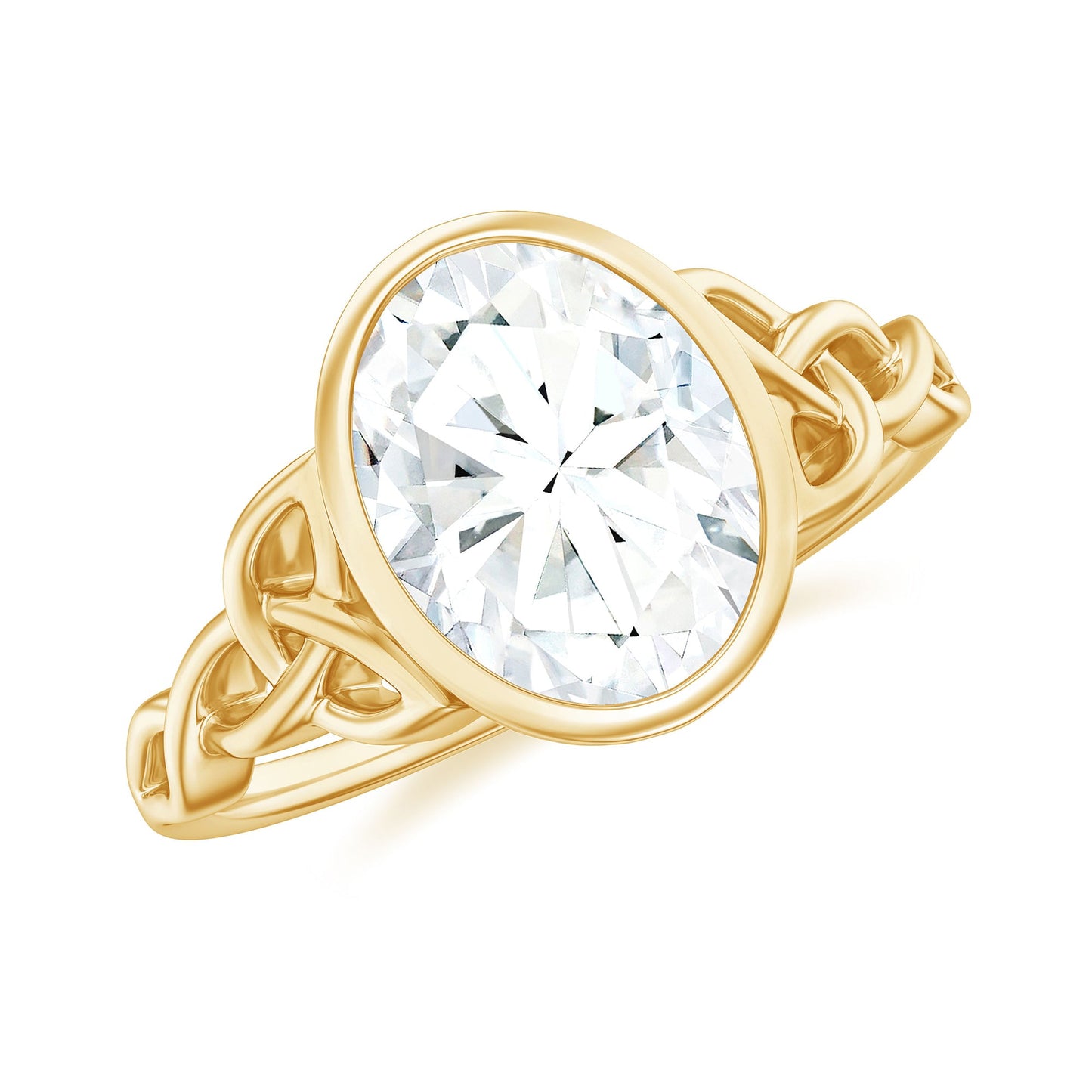 Solitaire Moissanite Celtic Engagement Ring in Bezel Setting