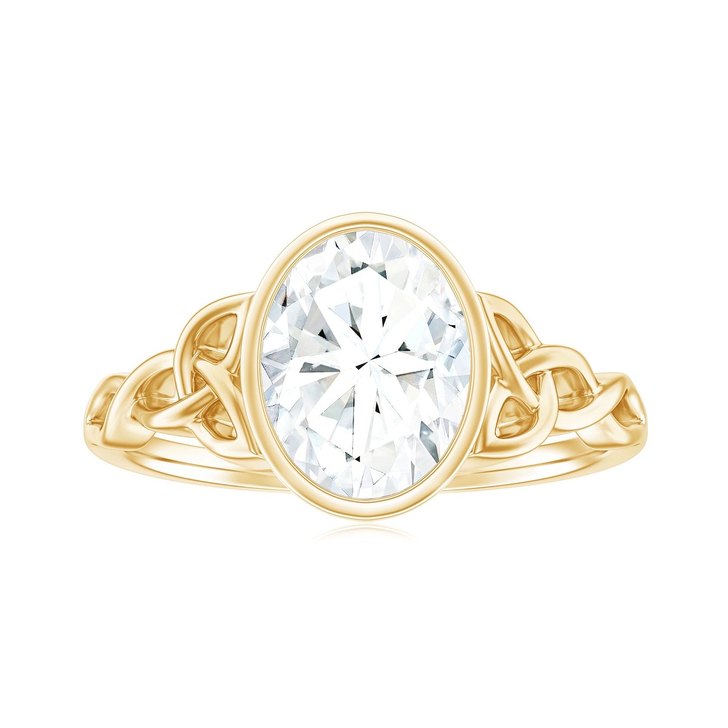 Solitaire Moissanite Celtic Engagement Ring in Bezel Setting