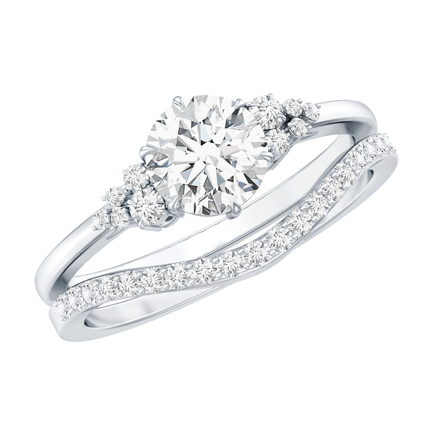 6 MM Round Cut Moissanite Wedding Ring Set For Bride