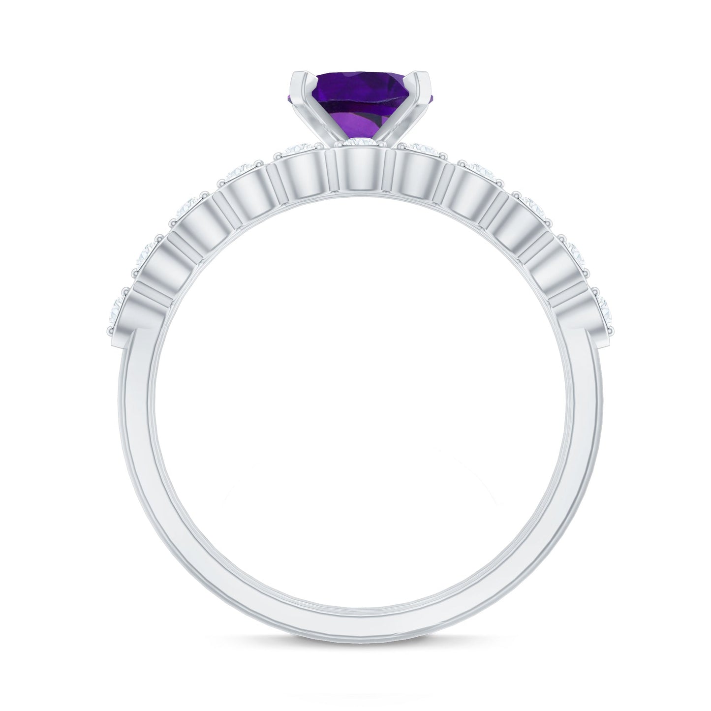 Oval Shape Amethyst Solitaire Ring Set with Diamond