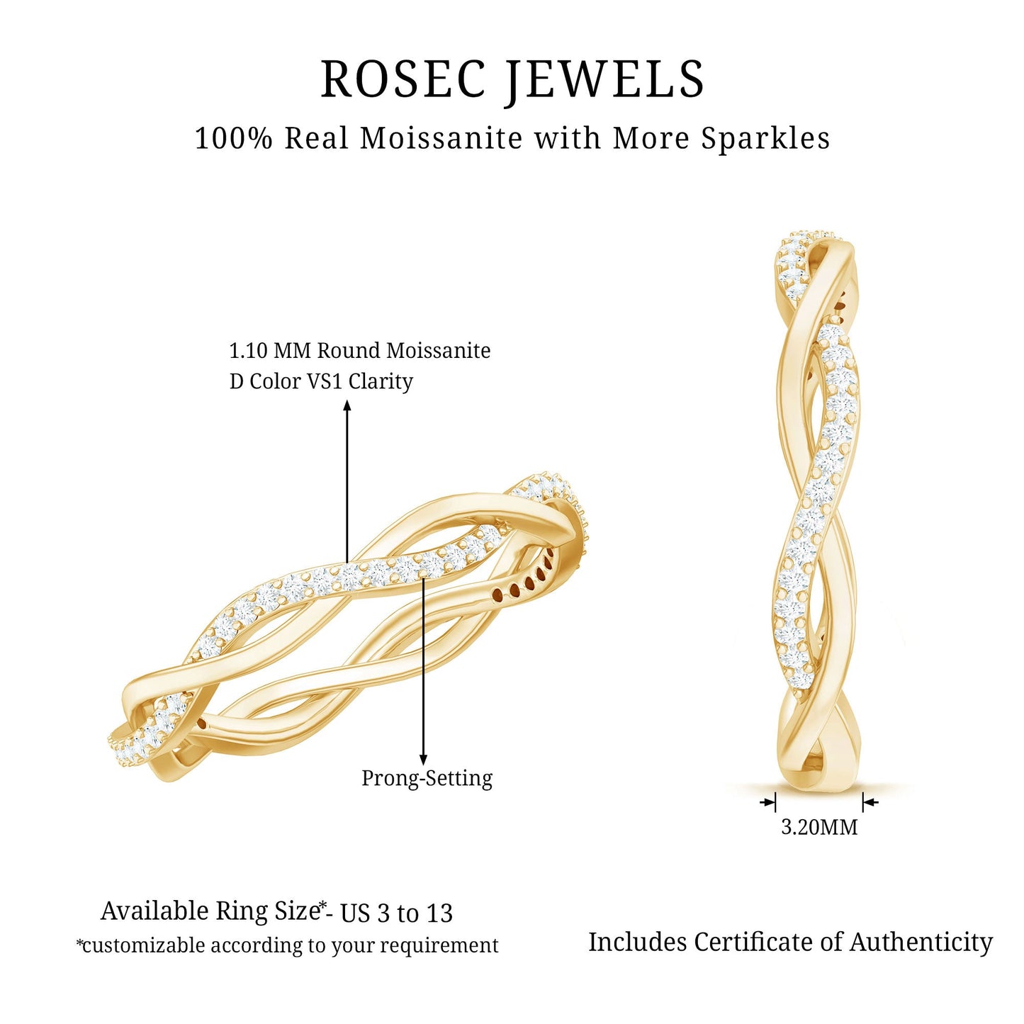 Certified Moissanite Infinity Eternity Band Ring