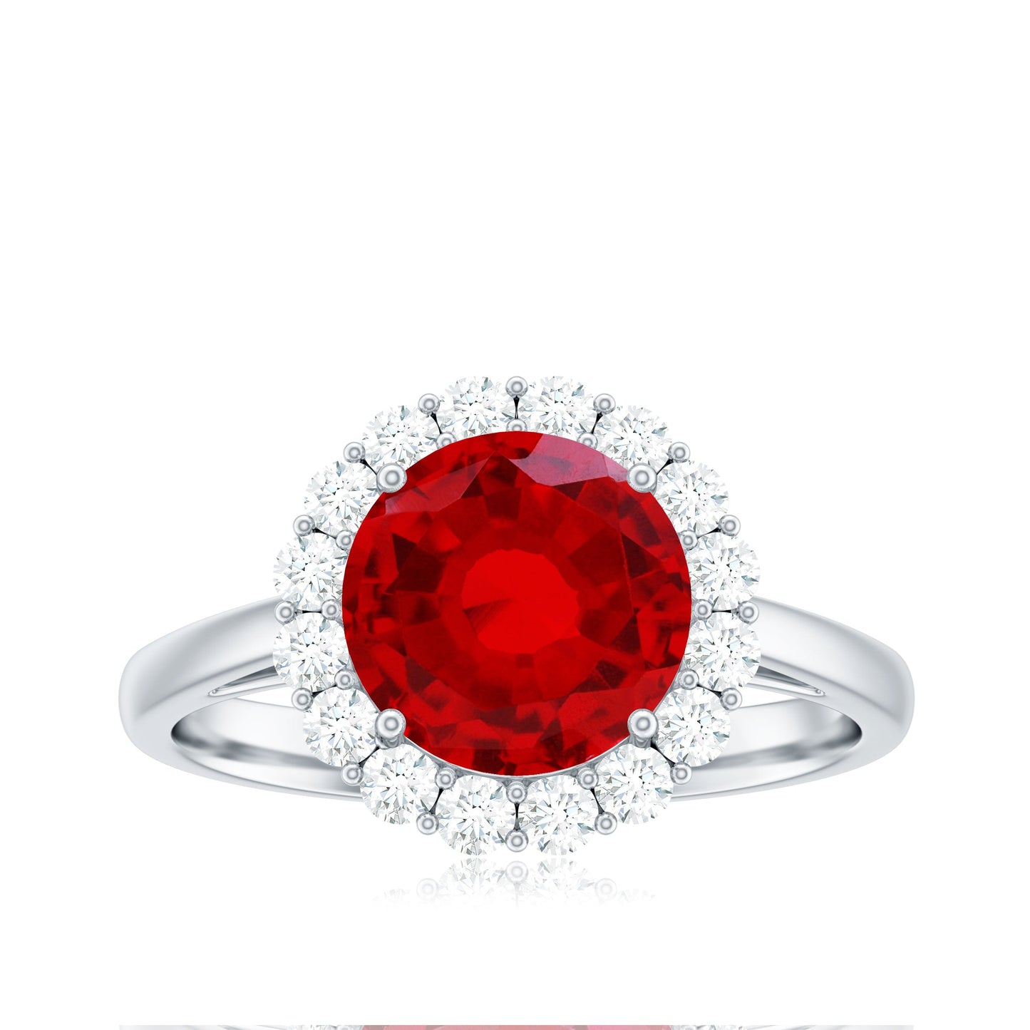 Lab Created 8MM Ruby Halo Engagement Ring with Diamonds