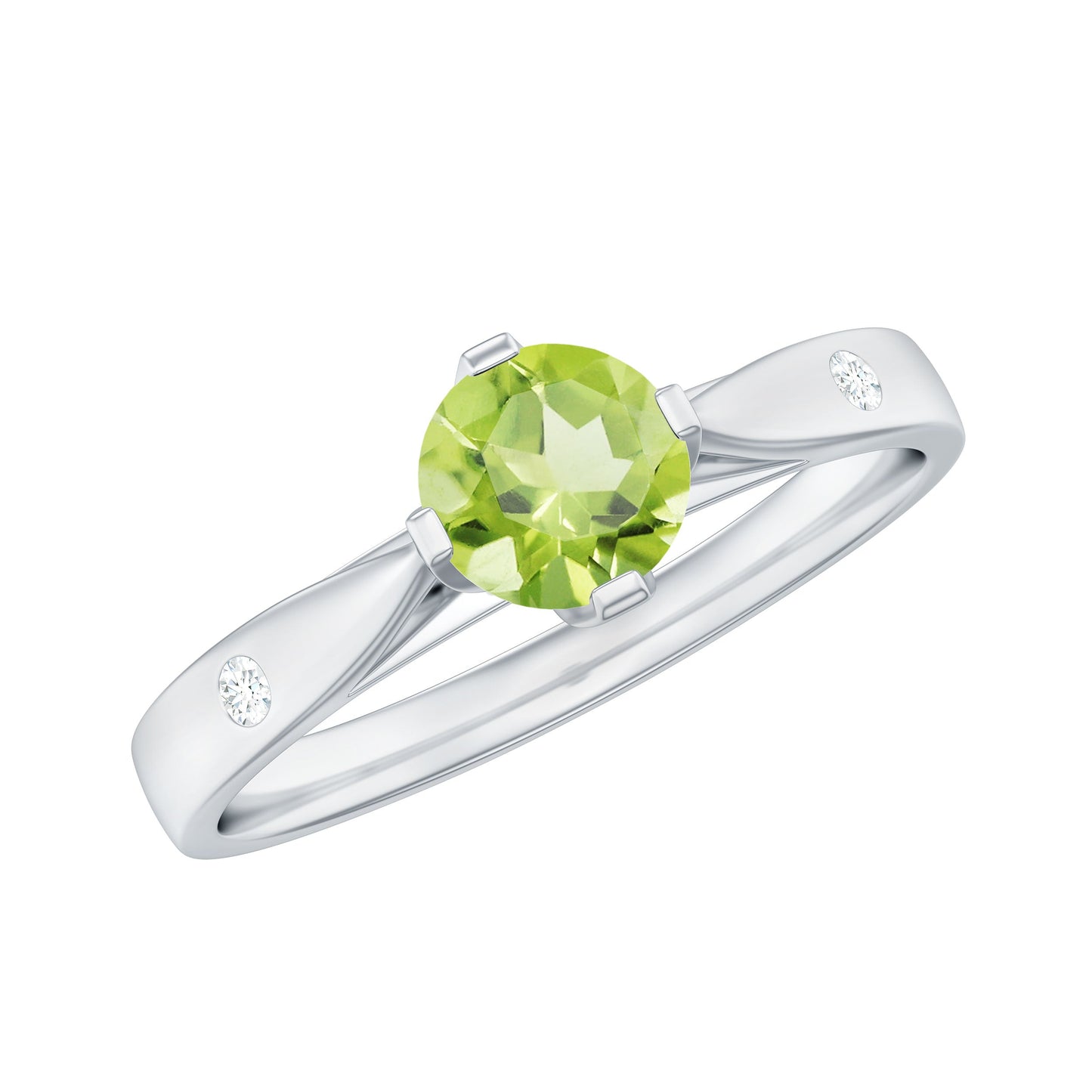 Natural 0.5 Carat Peridot Promise Ring with Diamond