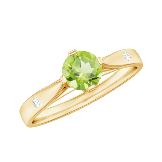 Natural 0.5 Carat Peridot Promise Ring with Diamond