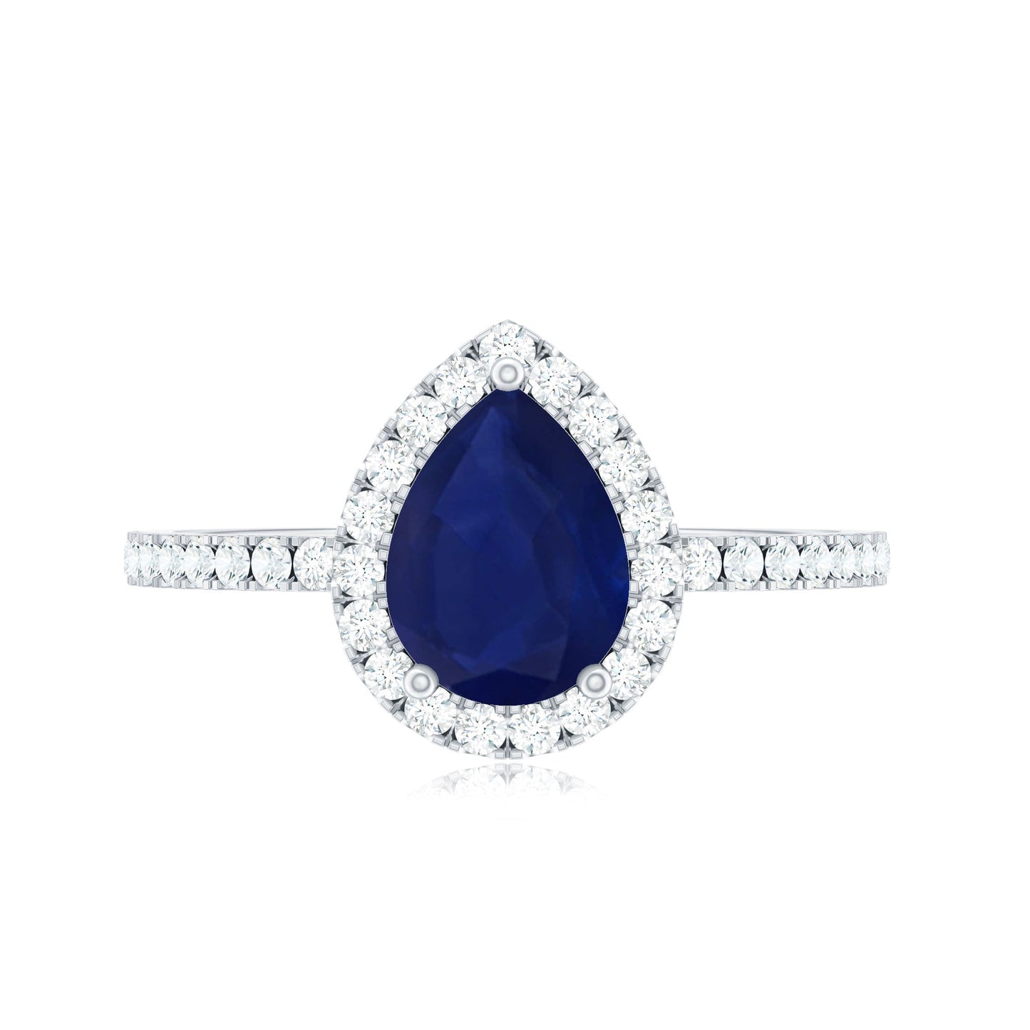 Natural Blue Sapphire and Diamond Teardrop Halo Engagement Ring