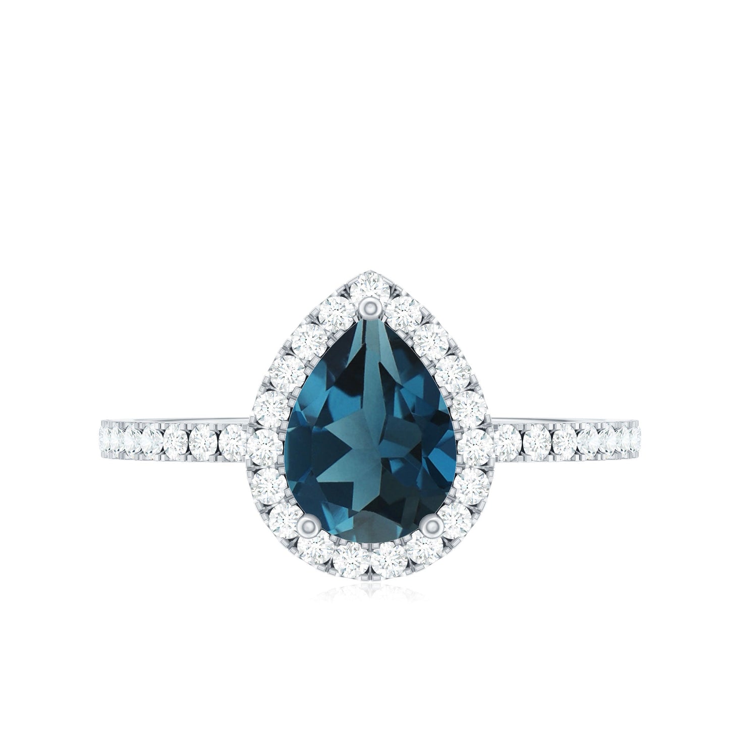 5X7 mm Pear Shape London Blue Topaz Teardrop Engagement Ring with Diamond Halo