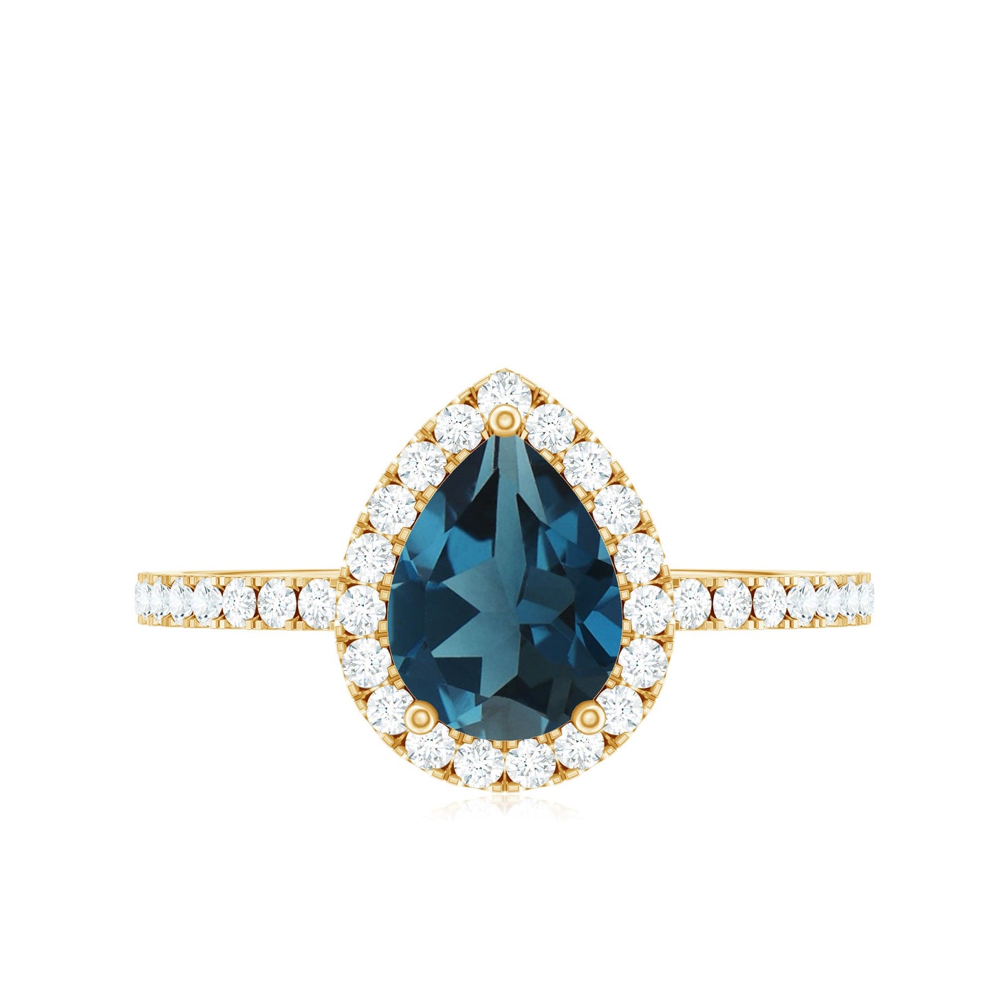 5X7 mm Pear Shape London Blue Topaz Teardrop Engagement Ring with Diamond Halo
