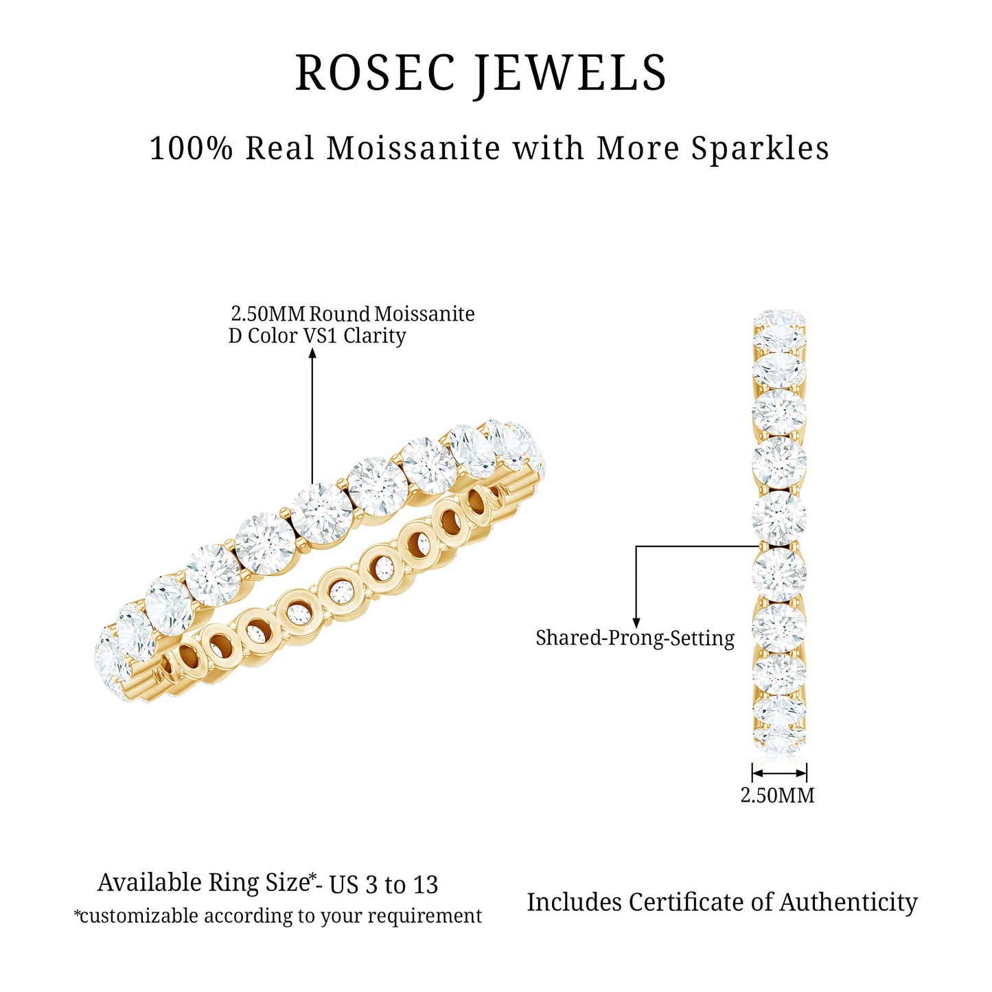 Prong Set Moissanite Eternity Wedding Band Ring for Women