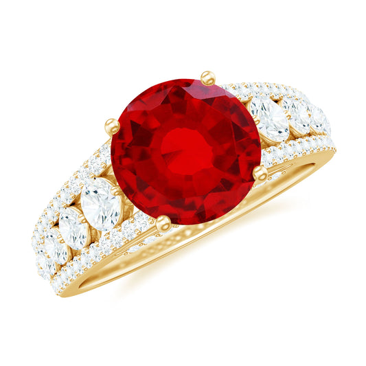 Created Ruby Statement Engagement Ring with Moissanite Side Stones