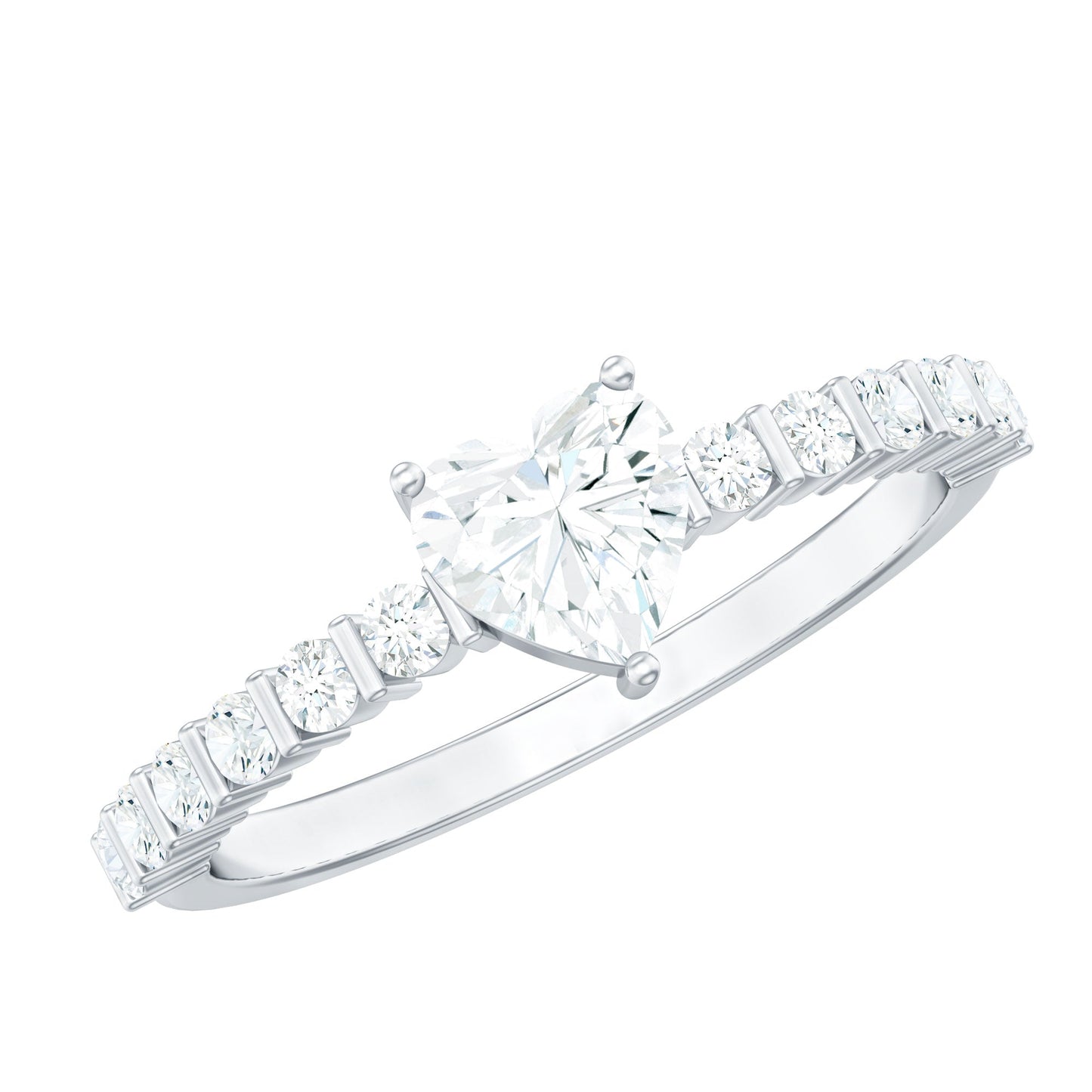 Certified 5 MM Moissanite Heart Engagement Ring with Side Stones