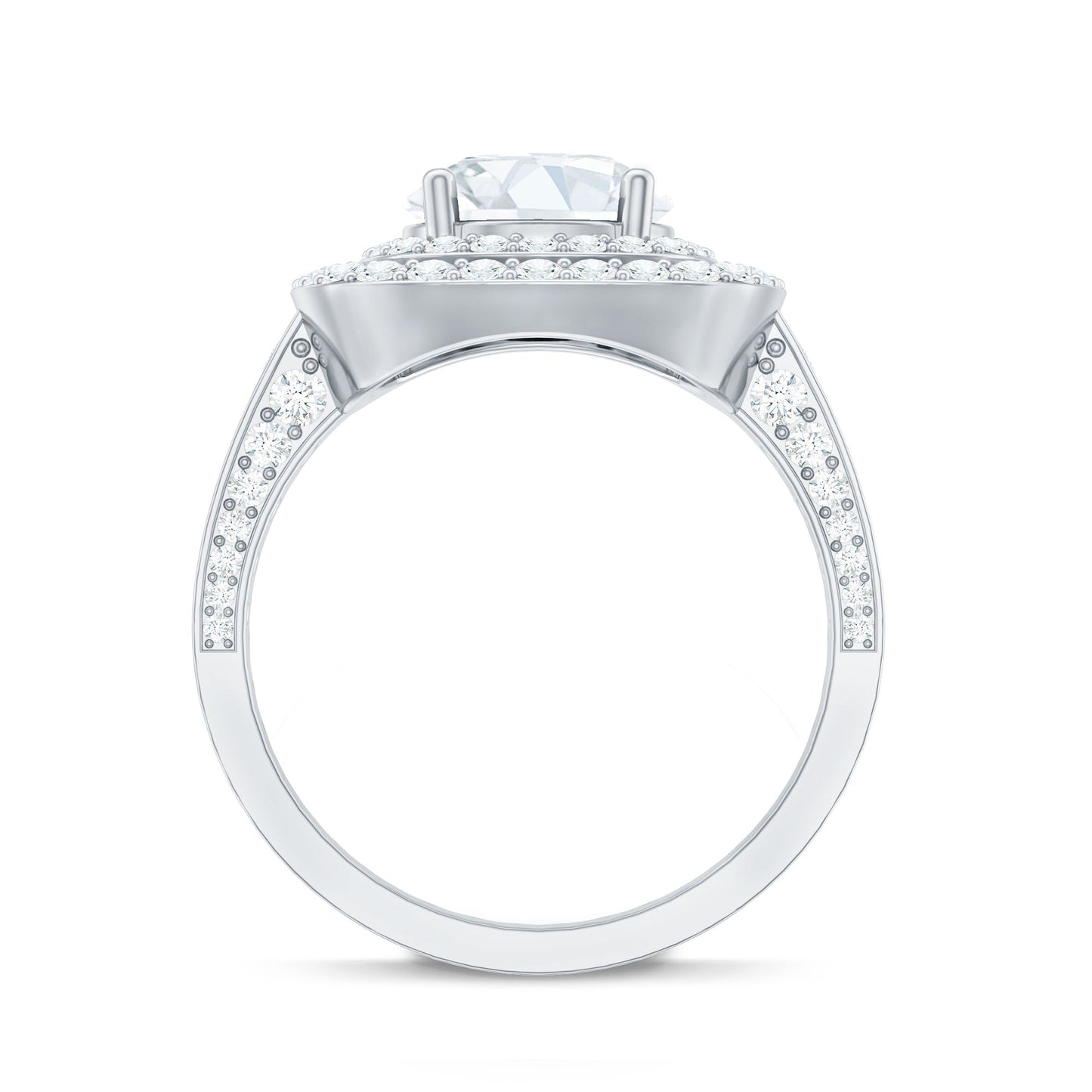 8mm Round Shape Moissanite Double Halo Statement Ring