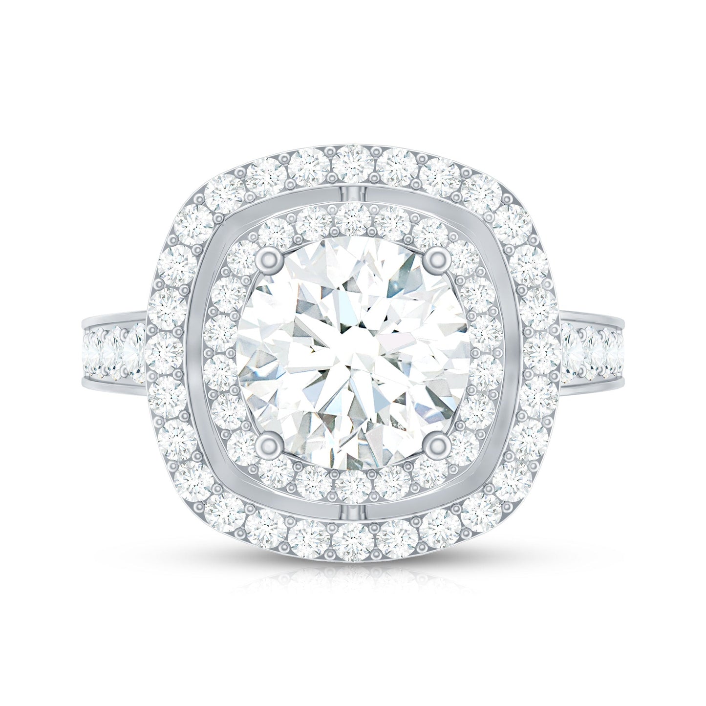 8mm Round Shape Moissanite Double Halo Statement Ring