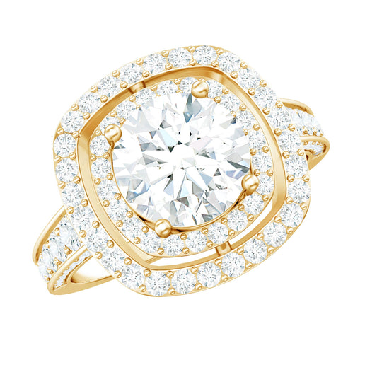 8mm Round Shape Moissanite Double Halo Statement Ring